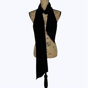 Long‎ Black Slinky Scarf Stretch Semi Sheer Asymmetrical Hem Vintage Event Goth